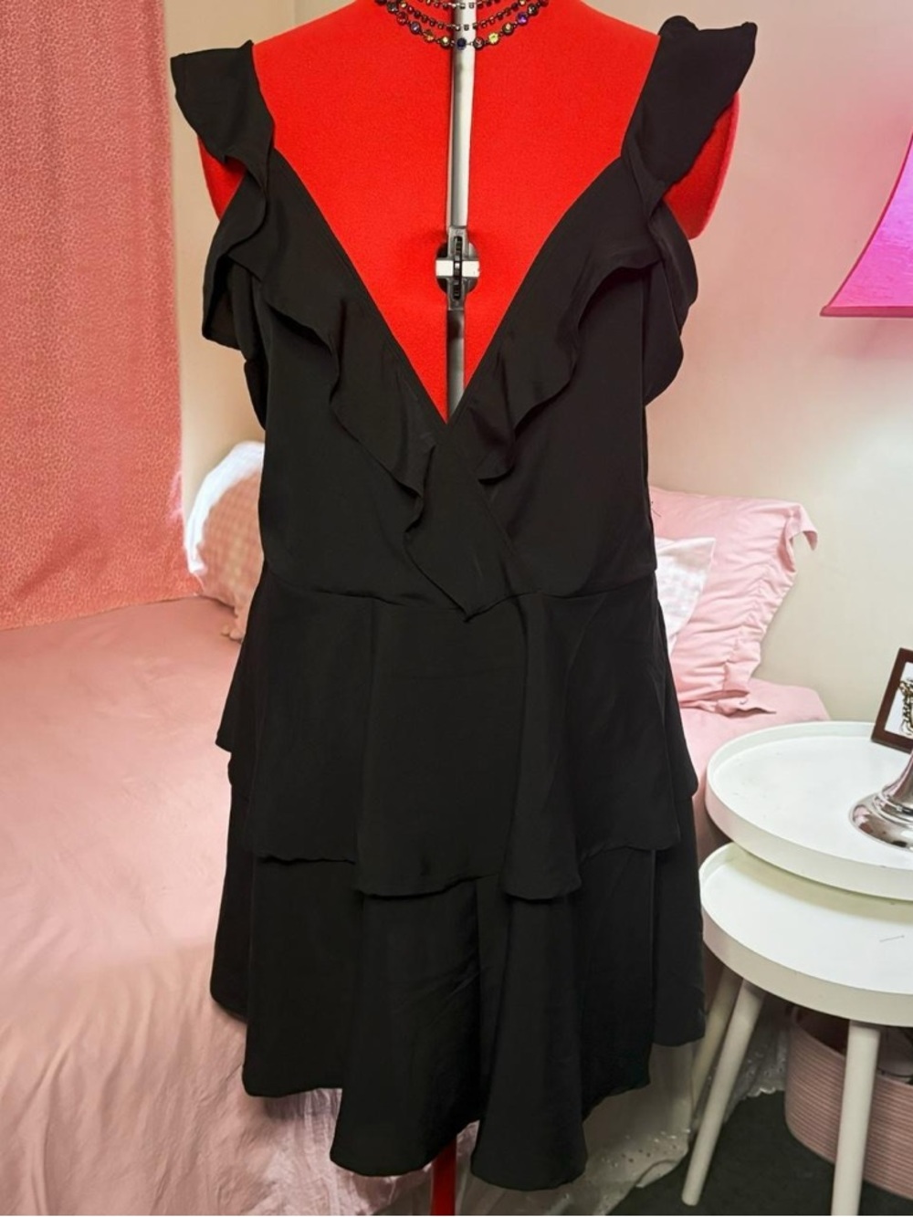 Boohoo Black Ruffle Tiered V-Neck Dress